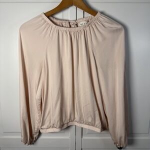 Anthropologie Cloth & Stone Blouse Women's L Pink Satin Tie Back Long Sleeve Top